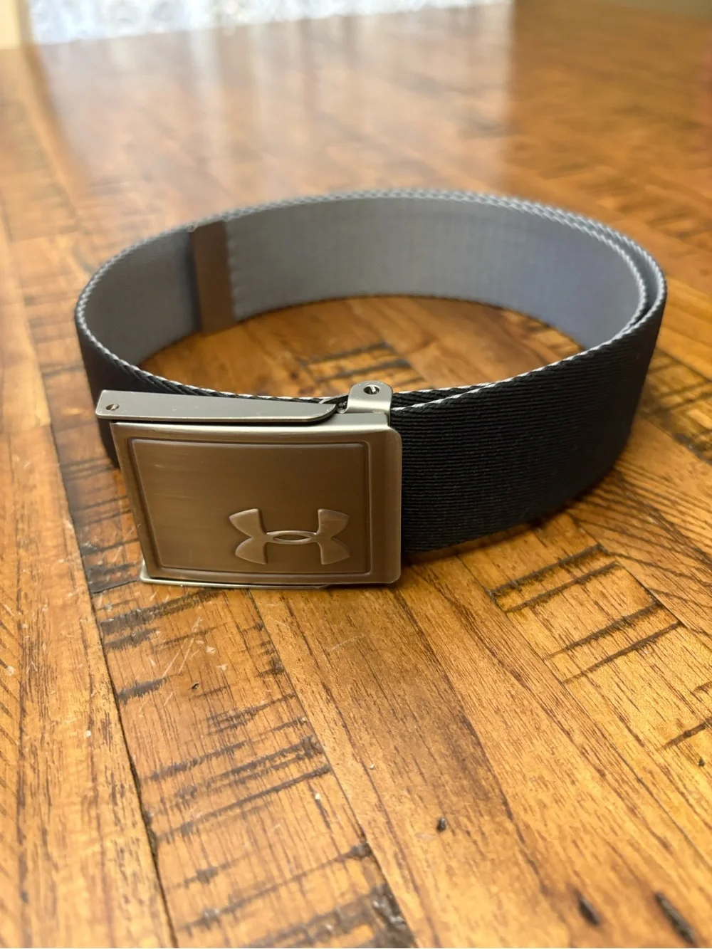 Under Armour Black & Silver Gray Webbing Belt with Brushed Buckle - 32”